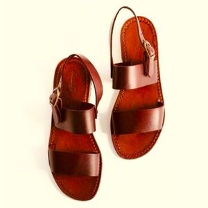 Samuji Leather 2 Strap Sandal W/Heel Strap Adjustable Buckle Closure Brown SZ 6